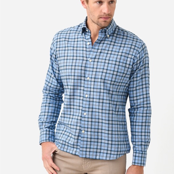Peter Millar Blue and White Checkered Shirt, XL - Picture 1 of 6